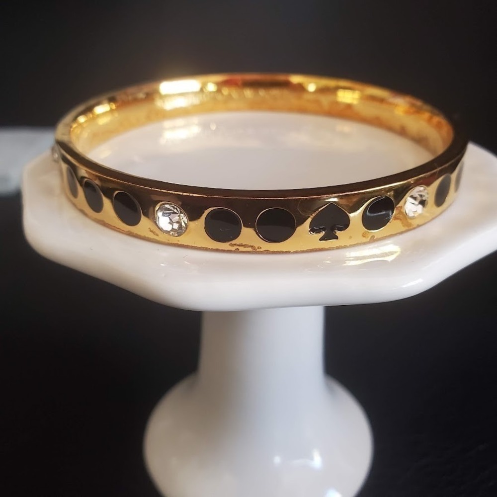 Kate Spade‎ Spot the Spade Bangle Gold Plated Black Enamel and Crystal Accents